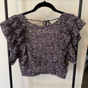 Pants Store Purple Floral Ruffle Top